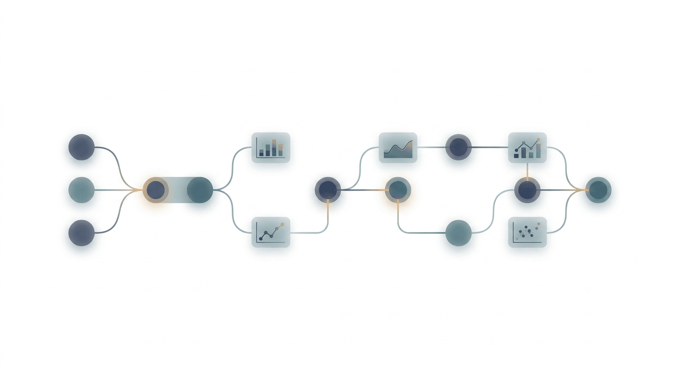 Abstract illustration of AI reasoning chains with inline chart verification steps